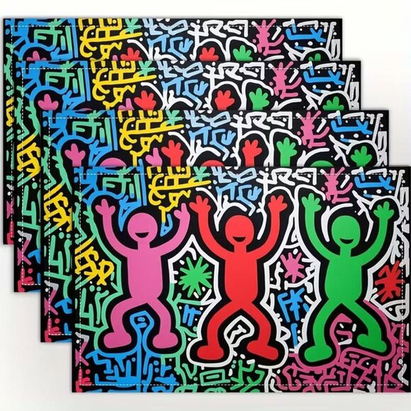 Keith Haring Pop Art Placemats, 4pcs, Fashion Print Pattern Table Mat. - Picture 5 of 6